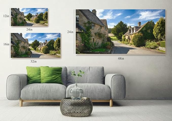 Old cotswold stone houses Canvas Wall Art Large Framed Prints Pictures Wall Decor Posters Painting Artwork for Living Room Bedroom Kitchen Bathroom 12x24