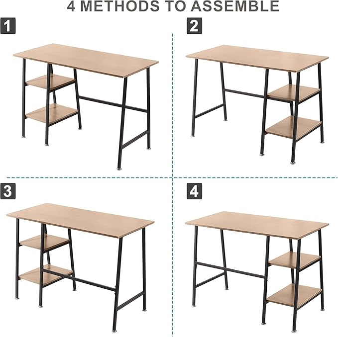 VECELO 43 Inch Computer Desk Writing Study Work Office Table Modern Desk with Shelves Wooden Desk for Home Bedroom,Oak Desk
