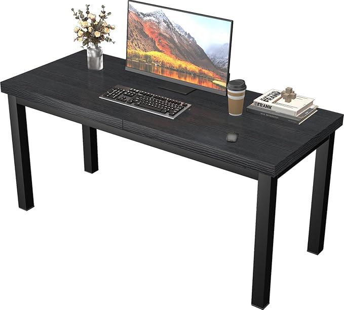 Modern Simple Table with Thick Tabletop, 47 Inch Small Computer Desk, Gaming Desk with Adjustable Feet, Study Writing Table for Home Office Work, Black