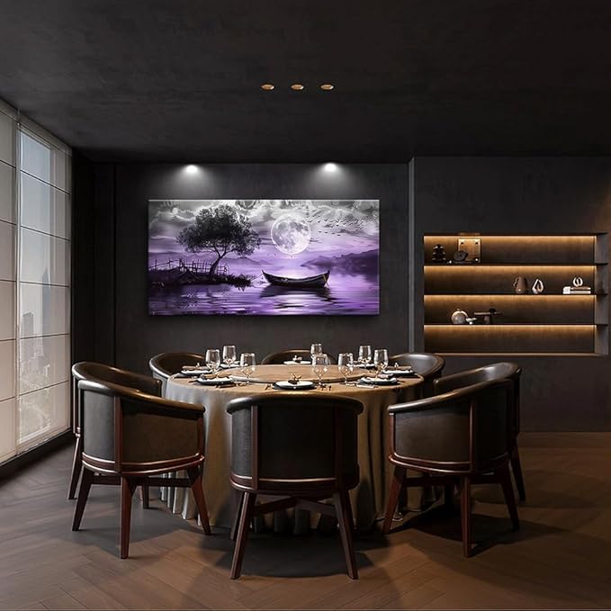 hyidecorart Large Wall Art For Living Room Canvas Wall Decor For Bedroom Office Decoration Black And White Wall Paintings Purple Scenery Abstract Pictures Canvas Prints Artwork Home Decor 48" x 24"