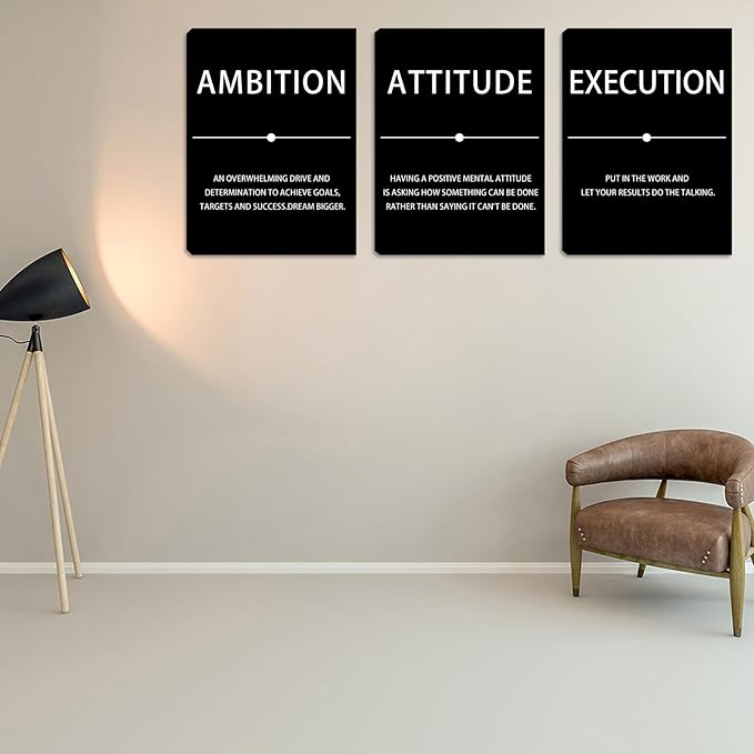 Motivational Wall Decor, 12 x 16 Inch Inspirational Canvas Wall Art for Office, 3 Pcs Positive Poster Print Decor for Dorm Classroom Bedroom Living Room, Ready to Hang