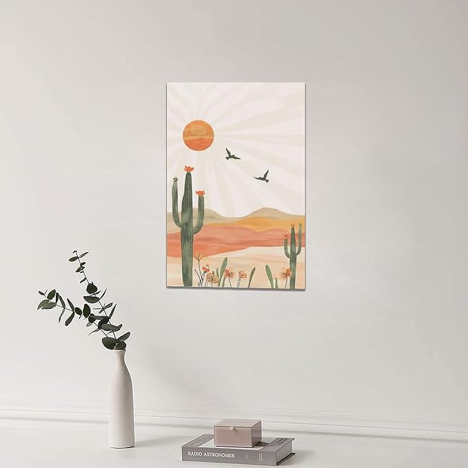 Cactus Wall Art Succulent Desert Boho Pictures Wall Decor Minimalist Nature Canvas Painting Print Home Modern Artwork Decorations Framed for Bathroom Living Room Bedroom Office 16 x 24 inch