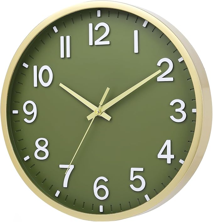 Wall Clocks Battery Operated 8 inch Modern Wall Clock,Silent Non Ticking Wall Clock for Living Room Bedroom Kitchen Office Classroom Decor (Green Gold)