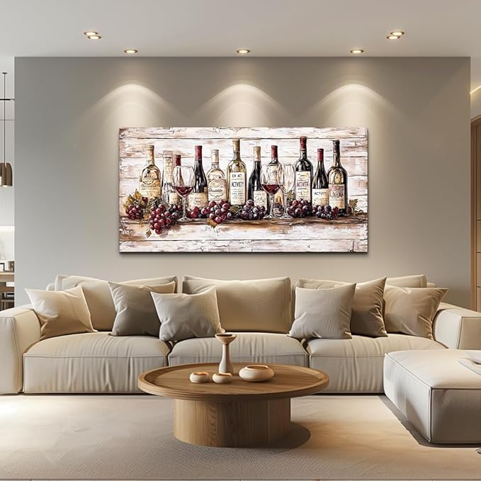 QIYILEXWART Canvas Wall Art For Living Room Large Wall Decor For Kitchen Bedroom Decorations Farmhouse Pictures Wine Bottle Painting Stretched And Framed Artworks Room Ready To Hang