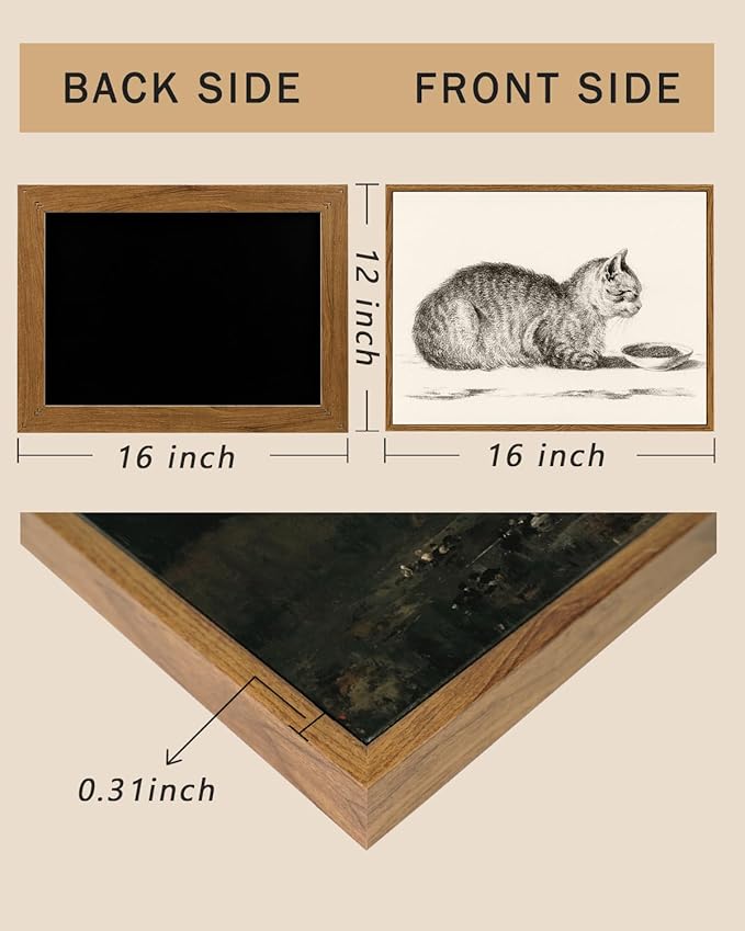 ARPEOTCY Vintage Framed Canvas Wall Art, Cute Cat Wall Art for Livingroom Bathroom Decor Pictures, Vintage Rustic Retro Prints for Bedroom Kitchen Home Decor Aesthetic(12x16 Inch)