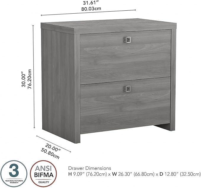 Bush Furniture Lateral File Cabinet with Satin Silver Hardware | Echo Collection 2 Drawer Filing Unit for Home Office or Professional | 31Wx20Lx30H