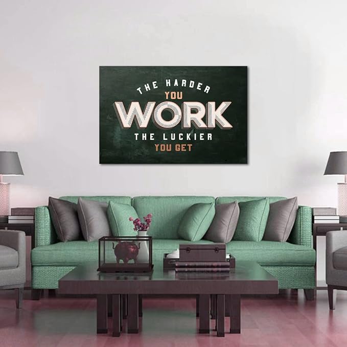 The Harder You Work The Luckier You Get - Inspirational Office Quotes Canvas Wall Art Black and White Positive Affirmations Wall Decor Artwork for Walls HD Print Framed Ready to Hang-44 Wx28 H