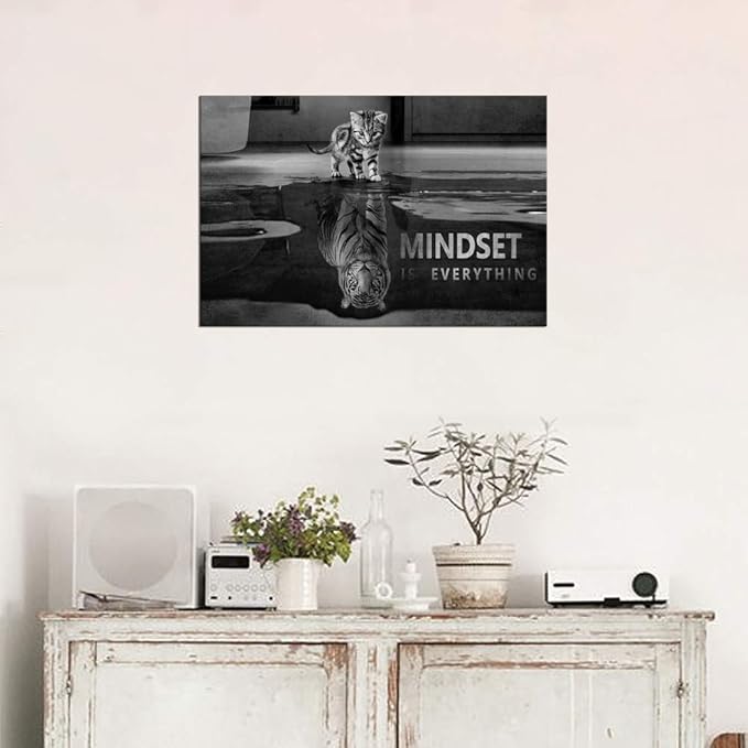 Modern Inspirational Wall Art Mindset Is Everything Framed Motivational Positive Wall Quotes Canvas Art Ready to Hang for Bedroom Classroom Decor - 12''Hx16''W