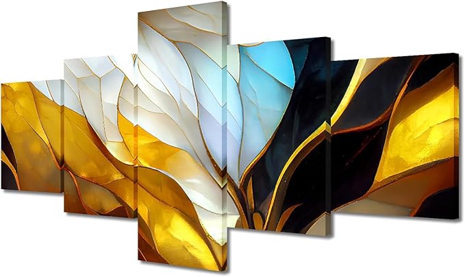 Abstract Canvas Wall Art for Men 5 Panel Wall Art Decor Vintage Pattern Poster Prints on Canvas Colorful Glass Window Picture Printing for Living Room Office Wall Decor Framed Ready to Hang 50x24 in