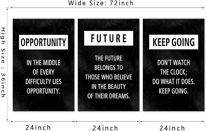 Inspirational Wall Art Motivational Canvas Print Positive Quotes Wall Decor Office Picture Artwork Opportunity Future Keep Going Encourage Words Poster Black Painting for Home Workplace, 24"x36"x3PCS