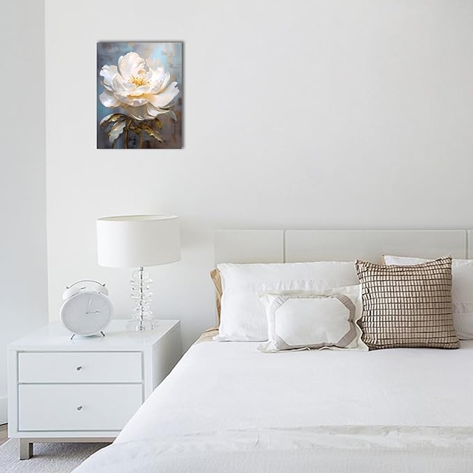 YMYXMC33 Flower Picture Decor Wall Art Canvas Print White Floral Poster Decoration Bedroom Bathroom12x15