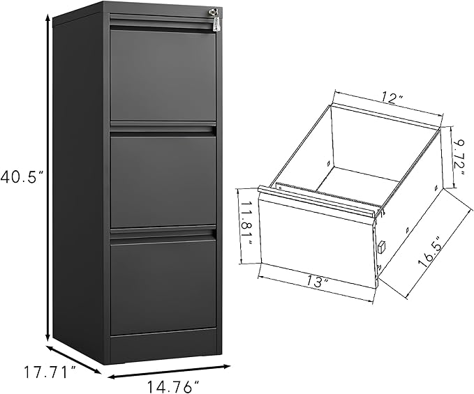 3 Drawer Filing Cabinet,Metal Vertical Filing Cabinets with Lock for Home Office,Heavy Duty File Storage Cabinet for Letter/Legal/A4/F4 Size File