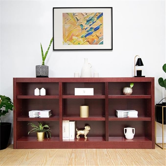 Traditional 36" Tall 9-Shelf Triple Wide Wood Bookcase in Cherry