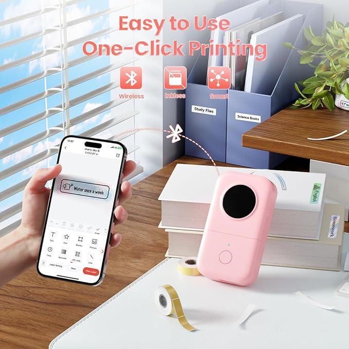 Label Maker Machine with 3 Tapes - White/Clear/Gold Labels, Phomemo D30 Portable Handheld Bluetooth Mini Label Printer, Multiple Templates Fonts Icon, Thermal Small Label Printer Rechargeable for Home