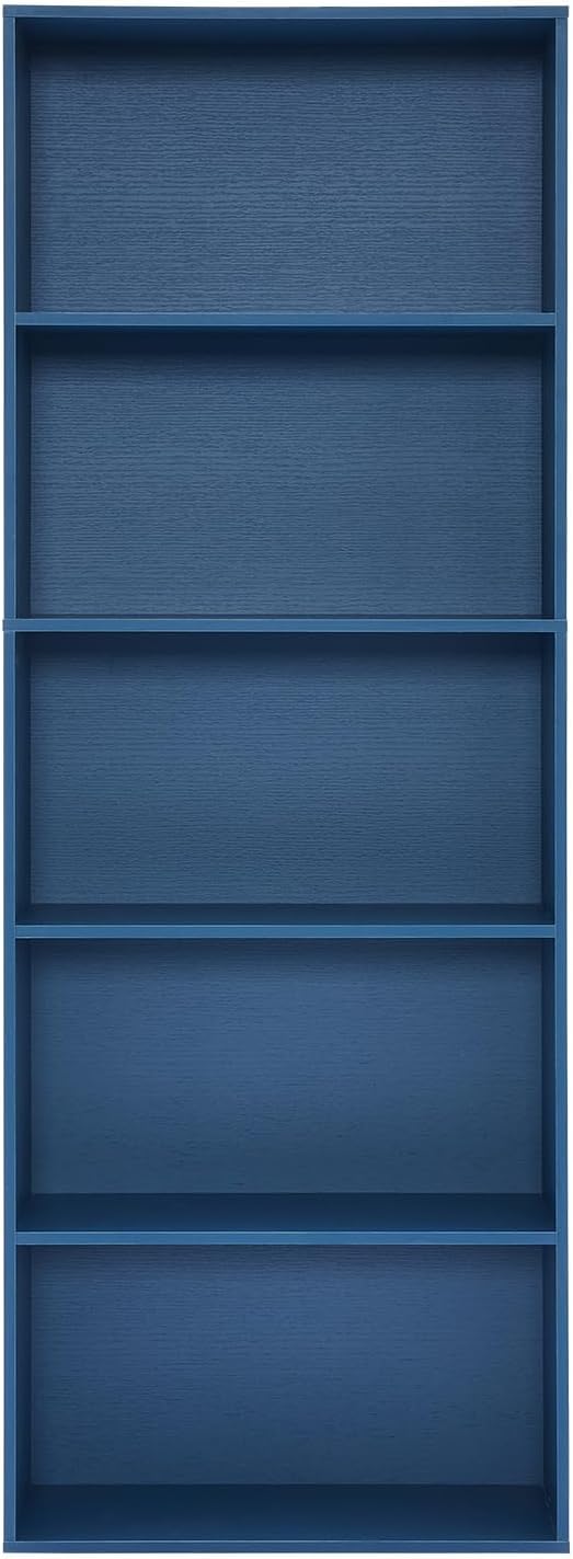 Bookshelves and Bookcases,5-Tier Double Open Storage Shelf, Floor Standing Display Storage Shelves for Home Office, Living Room, Bedroom, Blue