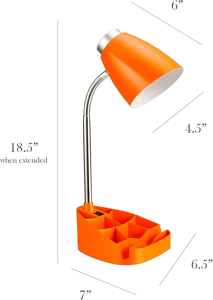 Simple Designs LD1002-ORG Gooseneck Organizer Desk Lamp with iPad Tablet Stand Book Holder, Orange (Pack of 6)