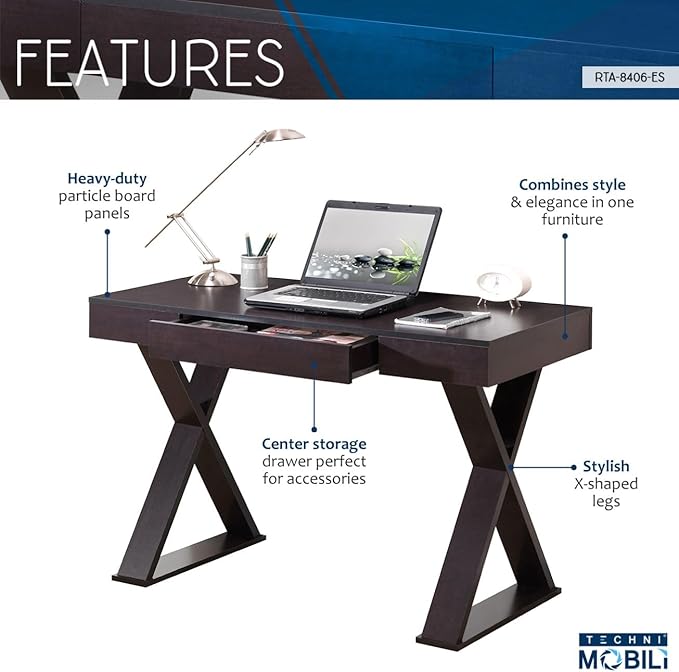 Techni Mobili Trendy Writing Desk with Drawer, Espresso