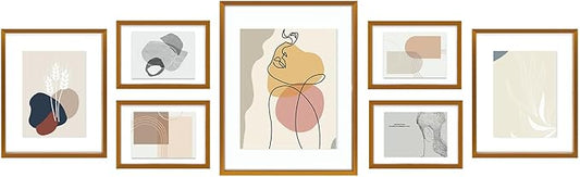 Golden State Art, 7 Pack Floating Frames for One 11x14, Two 8x10, and Four 5x7 Pictures. Aluminum Photos Frame for Wall Display (Bronze)