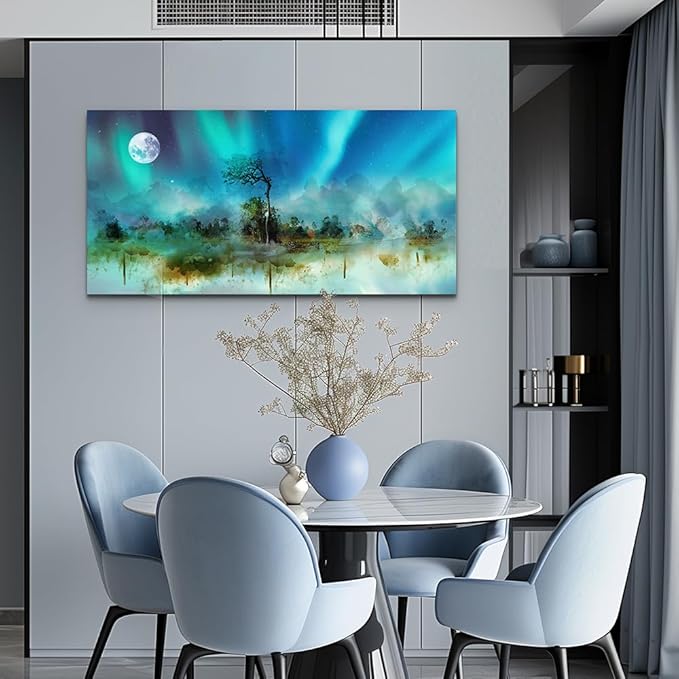 MHARTK66 Canvas Wall Art For Living Room Large Decoration For Bedroom Wall Decor Office Abstract Auroral Scenery Wall Paintings Framed Prints Pictures Artwork Hotel Room Home Decor 20x40 In