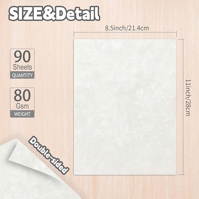 90PCS Vintage Paper 8.5 x 11 in Parchment paper for Writing Letter writing Paper, Decorative Printer Paper for Invitation, Letter, Resume, Award, Diploma, Art, Craft, Certificate Antique (Cream)