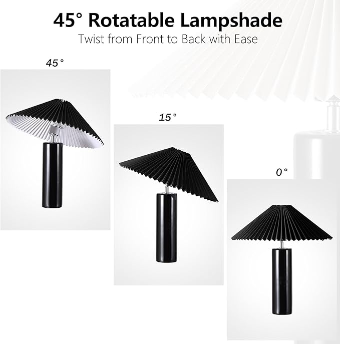 Ceramic Table Lamps for Bedroom Set of 2, Adjustable Shade Lamps for Night Stands, Modern Cylindrical Nightstand Table Lamps 5W E26 for Bedroom Bedside Buffet, Black