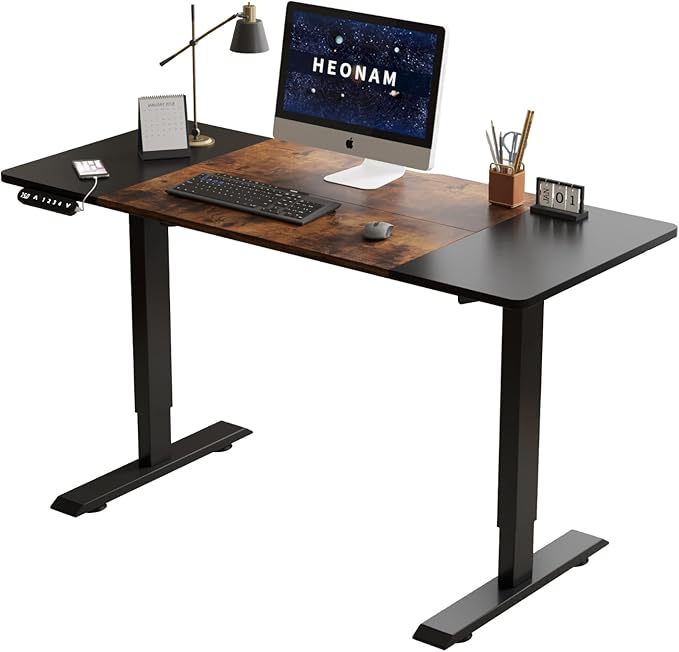 55 Inch Computer Desk with Power Outlets and USB Ports, Large Office Desk for Home Office, Modern Writing Table with Sturdy Frame