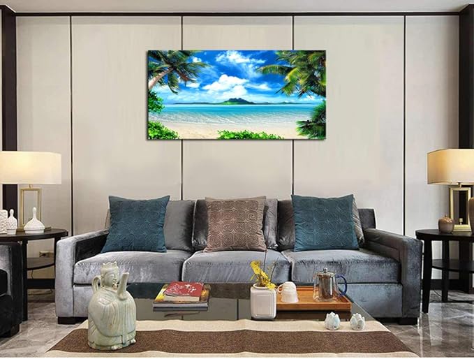 DZL Art S72762 Canvas Wall Art Ocean Waves Coconut Trees on Sands Beach Seascape Scenery Painting Nature Picture for Bedroom Home Office Wall Decor