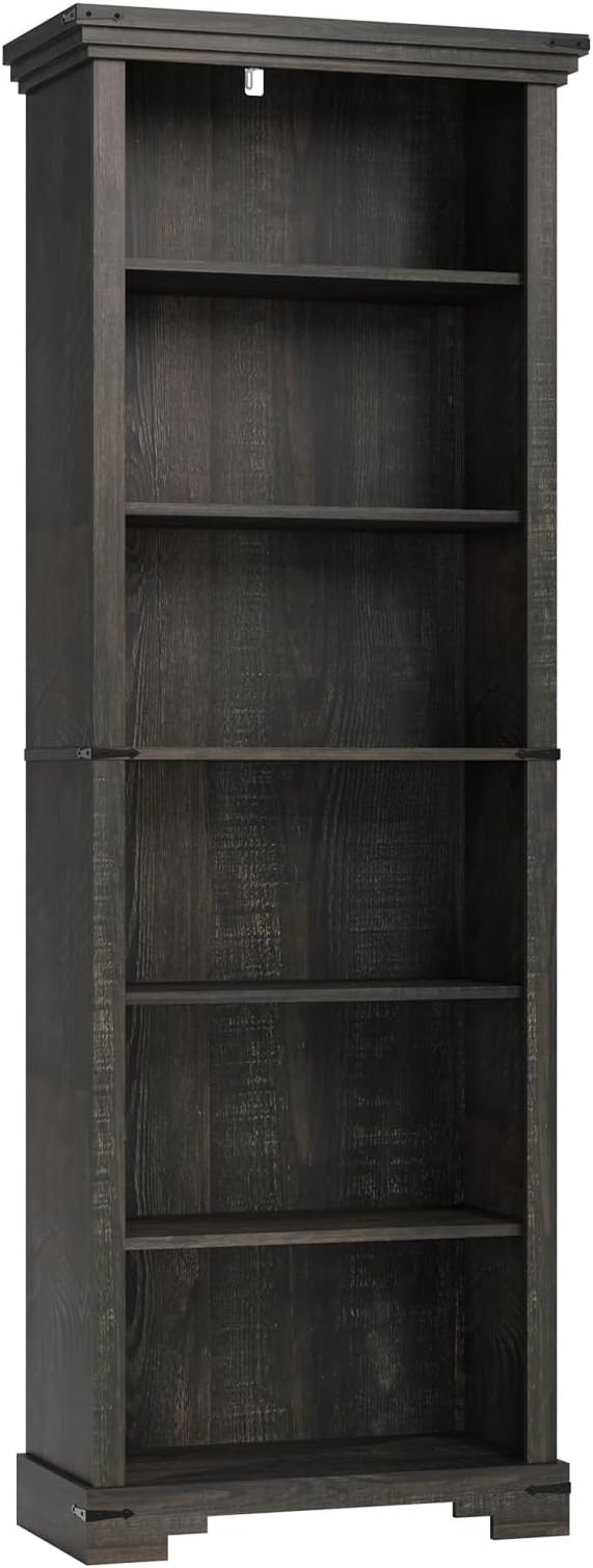 6-Tier Farmhouse Bookshelf, 73 inch Tall Book Shelf with Unique Design & 2 Adjustable Shelves, Wooden Bookshelf for Study Room, Living Room, Kitchen, Bedroom (Black)