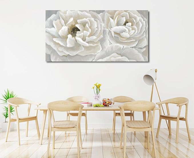 arteWOODS Cream White Flowers Wall Art - Soft Peony Pictures for Wall Decor Elegant Blossom Flower Painting Artwork Botanical Prints for Living Room Home Office Wall Decoration 24" x 48"