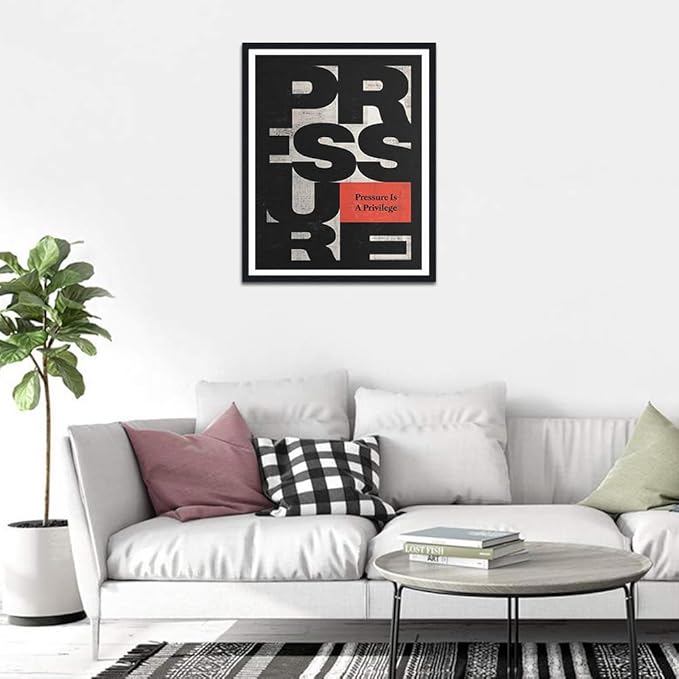 Pressure is a Privilege Framed Canvas Print Wall Art, Motivational Quote Poster, Elite Performance Office Decor, Stretched Ready to Hang, 12.5x16.5 Inches