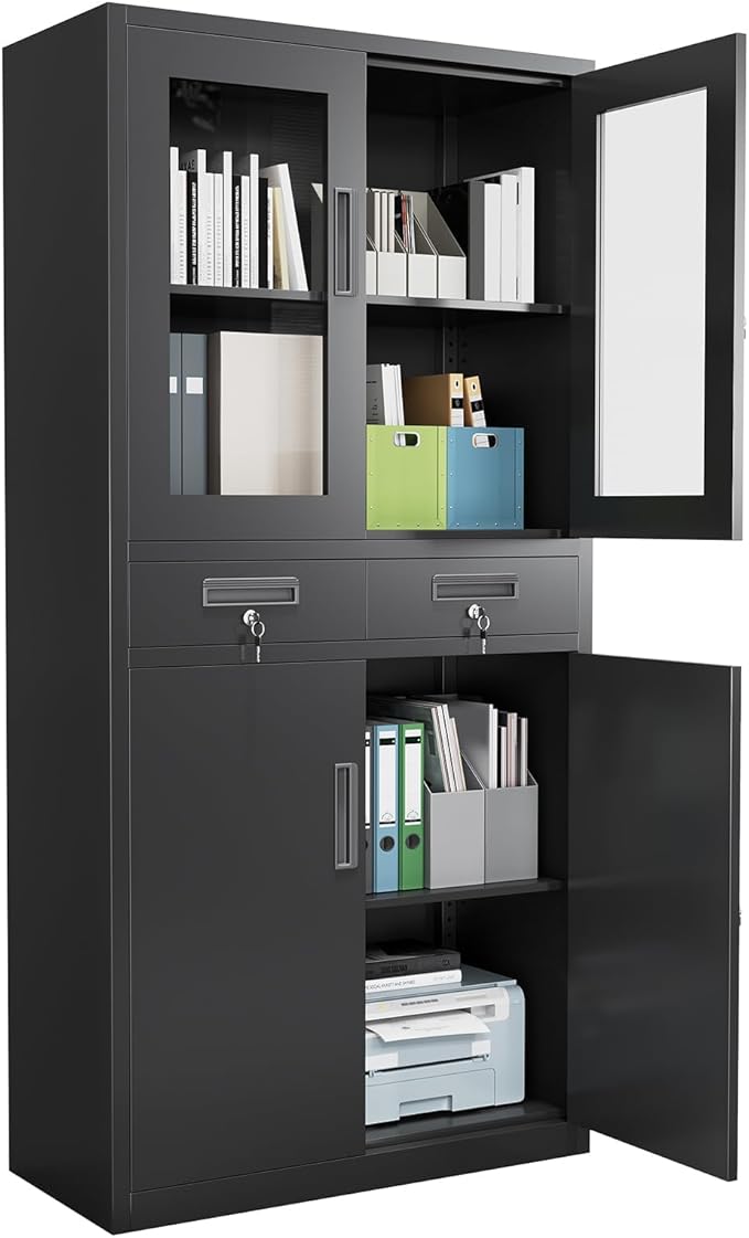 Metal Garage Storage Cabinet 72" with Locking Doors & 2 Drawers, Heavy Duty Mobile Tool Organizer with 3 Adjustable Shelves, File Cabinet for Home, Office, Workshop, Rolling Locker