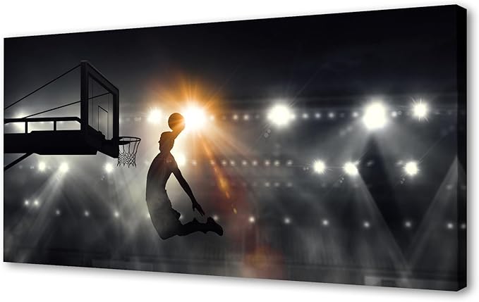 Muolunna BK06675 Basketball Sports Canvas Wall Art Picture 1 Panel Sports Painting Art Prints For Living Room Boys Room Office Wall Decor Artwork