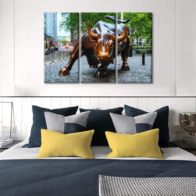 Framed Bedroom Wall Decor Art Wall Street Bull Still Life Photography Paintings Wall Decorations Pictures Poster Modern Canvas Artwork for Home Stretched Ready to Hang - 36" Wx24 H