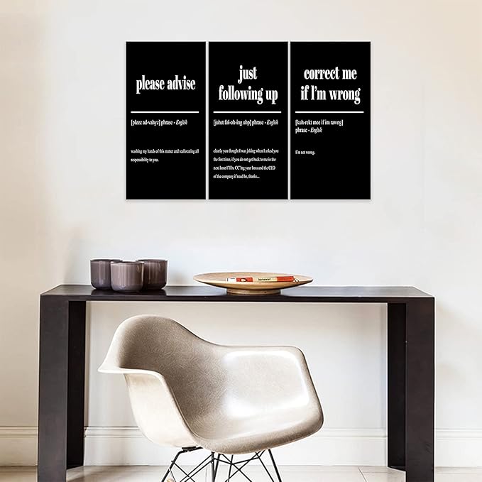 3 Piece Inspirational Canvas Wall Art, Quotes "Please Advise - Just Following up - Correct me if I'm Wrong" Motivational Print Pictures Office Decor, Framed Artwork for Home Wall Decor (36"Wx24" H)
