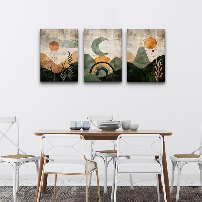 TTHYUEWS Boho Modern Abstract 3-Piece Set Canvas Wall Art For Living Room, Bedroom & Office - Geometry Landscape Abstract Wall Pictures Artwork