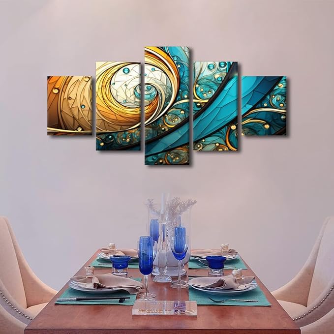 Abstract Canvas Wall Art Vortex Painting Art Wall Decor Modern Abstract Enthusiasts Canvas Poster Prints 5 Panel Canvas Art for Living Room Decoration Stretched and Framed Ready to Hang 60x32 in