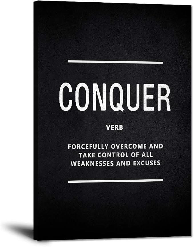 Office Wall Art Conquer Verb Inspirational Motivational Posters Prints on Canvas Inspiring Entrepreneur Quotes Inspiration Motivation Pictures Prints Artwork Home Office Wall Decor Framed (12”Wx16”H)