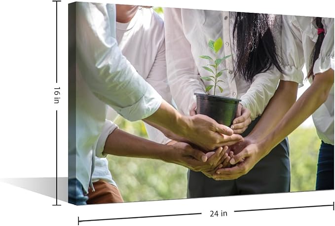 TUMOVO Wall Art For Office A Group Of People Holding Potted Plants In The Park Teamwork Concept Pictures 1 Panel Inspirational Wall Art Positive Modern Decor Poster Canvas Print (16" Wx24 H)