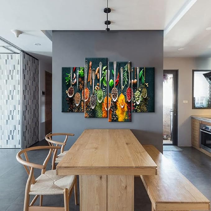 YOUHONG 4 Pieces Kitchen Wall Art Colorful Spices Dining Room Decor Dining Room Wall Art Kitchen Artwork Dining Room Paintings for Wall Food Decor for Kitchen Dining Room Decor (48''W x 32''H)