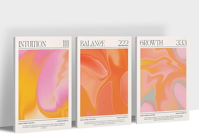 Colorful Gradient Angel Numbers Poster Canvas Print Artwork Room Decor for Bedroom Aesthetic, 3 Piece Framed Inspirational Minimalist Art Paintings Decor for Bedroom Office 20"x30" x 3 Pcs
