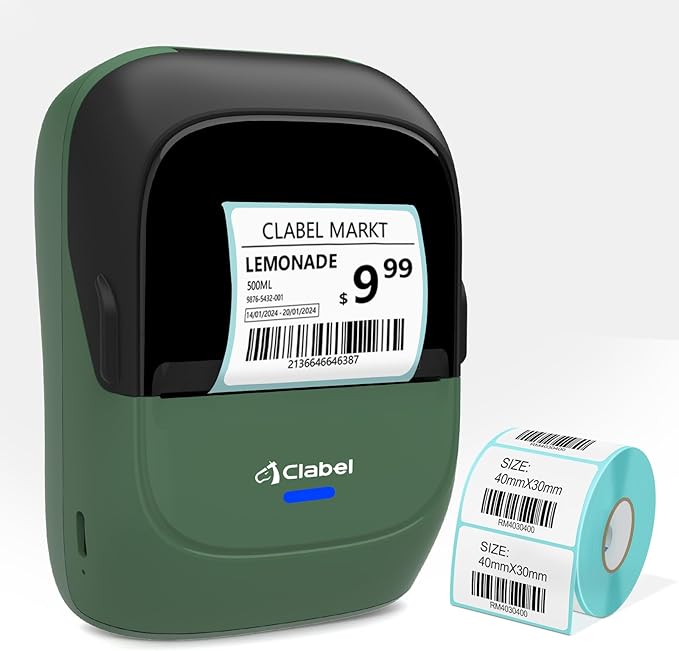 CLABEL Thermal Label Maker Machine: 2 Inch Portable Bluetooth Label Printer 221B Mini Wireless Barcode Printer Compatible with iOS & Android for Small Business Home Office Organization (Green)