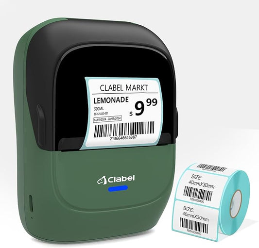 CLABEL Thermal Label Maker Machine: 2 Inch Portable Bluetooth Label Printer 221B Mini Wireless Barcode Printer Compatible with iOS & Android for Small Business Home Office Organization (Green)