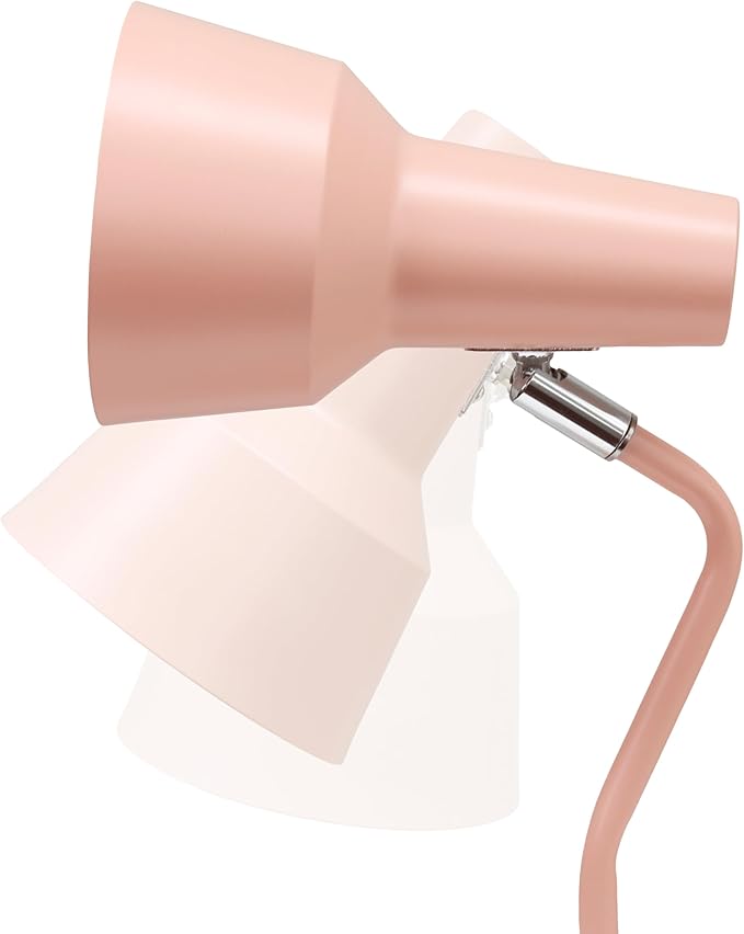Simple Designs LD1078-BPK 15.2" Sleek Essentials Metal Cone Shade Desk Lamp with Adjustable Shade, for Office, Desk, Nightstand, Dorm, Blush Pink
