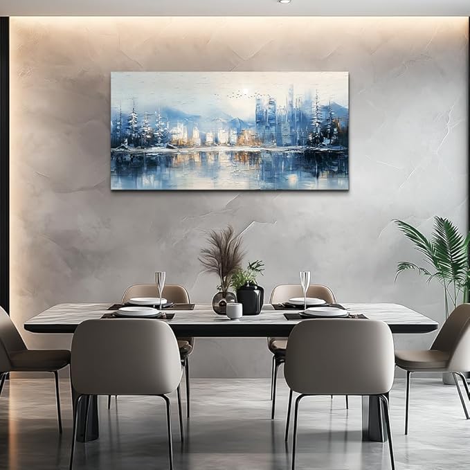 QIYILEXWART Canvas Wall Art For Living Room Wall Decor For Bedroom Office Wall Decorations Abstract Watercolour Painting The Blue Lake Pictures Artwork Room Aesthetic Home Decor Ready To Hang