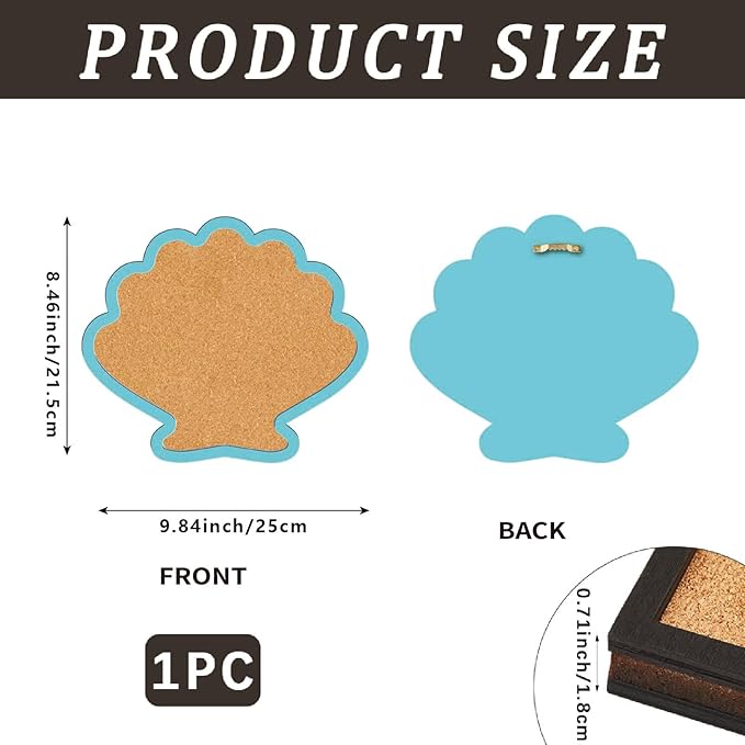 CRASPIRE Shell Pin Display Cork Board 9.8 X 8.5 Inch Wall Mounted Blue Frame Bulletin Boards Badge Wooden Decorative Memory Memo Brooch Lapel Pins Holder Storage for Home Office Bedroom Decoration
