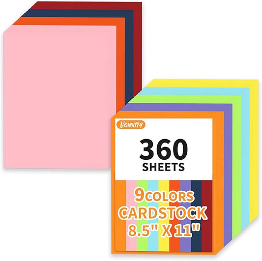 360 Sheets Colored Cardstock Paper 8.5 x11 Cardstock Thick Paper, 9 Assorted Colors Construction Paper 200 GSM Card Stock for Invitations,Scrapbook, Cricut, Card Making, DIY Crafts,Tags, School, Party
