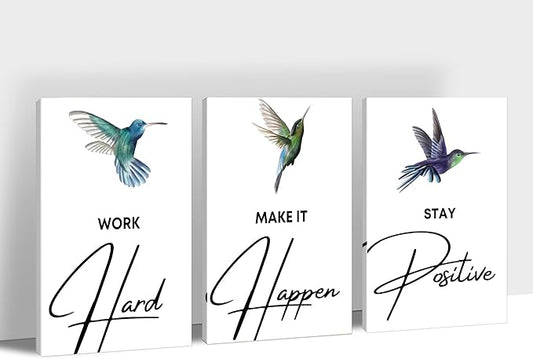 SHMAO 3 Piece Office Canvas Wall Art, Hummingbird Motivational Quotes Canvas Print Pictures Wall Decor for Office, Men Women Inspirational Framed Artwork Home Office Decor 20''x30'' x 3 Pcs