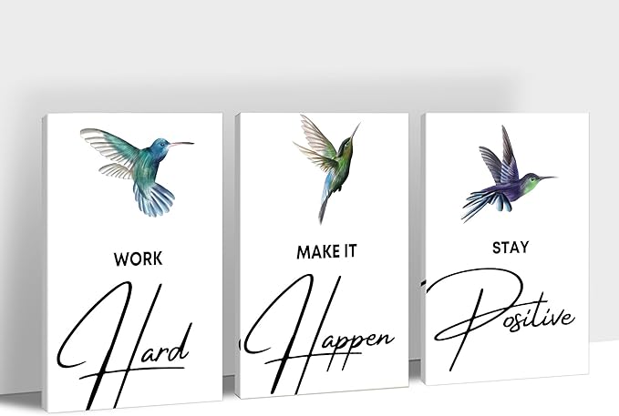 3 Piece Canvas Wall Art, Hummingbird Motivational Quotes Canvas Print Pictures Wall Decor, Men Women Inspirational Framed Artwork Home Office Decor 24"x36" x 3 Pcs