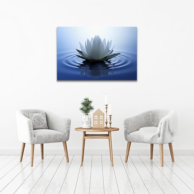 White Lotus Wall Art Canvas Pictures Print Spiritual Meditation Artwork Poster for Yoga Room Bathroom Zen Spa Photo Decor Framed Ready to Hang (20x 30inch)
