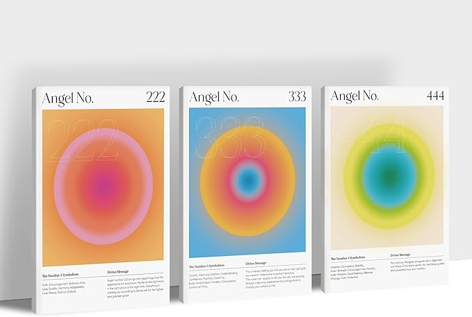 SHMAO Colorful Gradient Aura Angel Numbers Poster Canvas Wall Art for Room Aesthetic Inspirational Spiritual Wall Art Paintings Abstract Minimalist Wall Decor for Bedroom 12"x18" x 3 Pcs